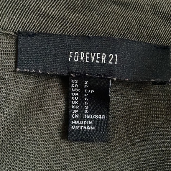 FOREVER 21 button down olive green mini dress with tie in women’s size small - Picture 9 of 9